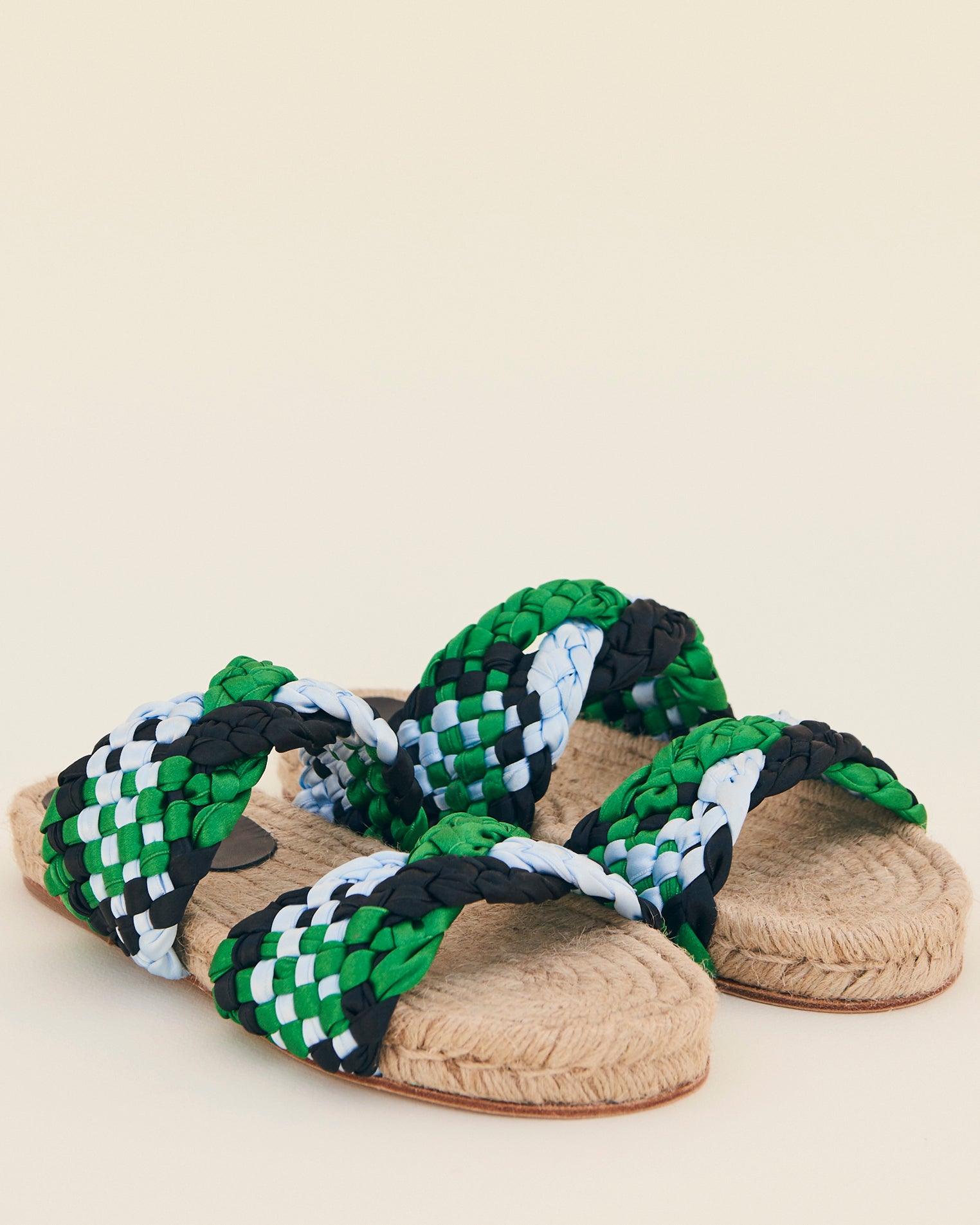 BRAIDED SATIN ESPADRILLE - GREEN/BLUE/BLACK